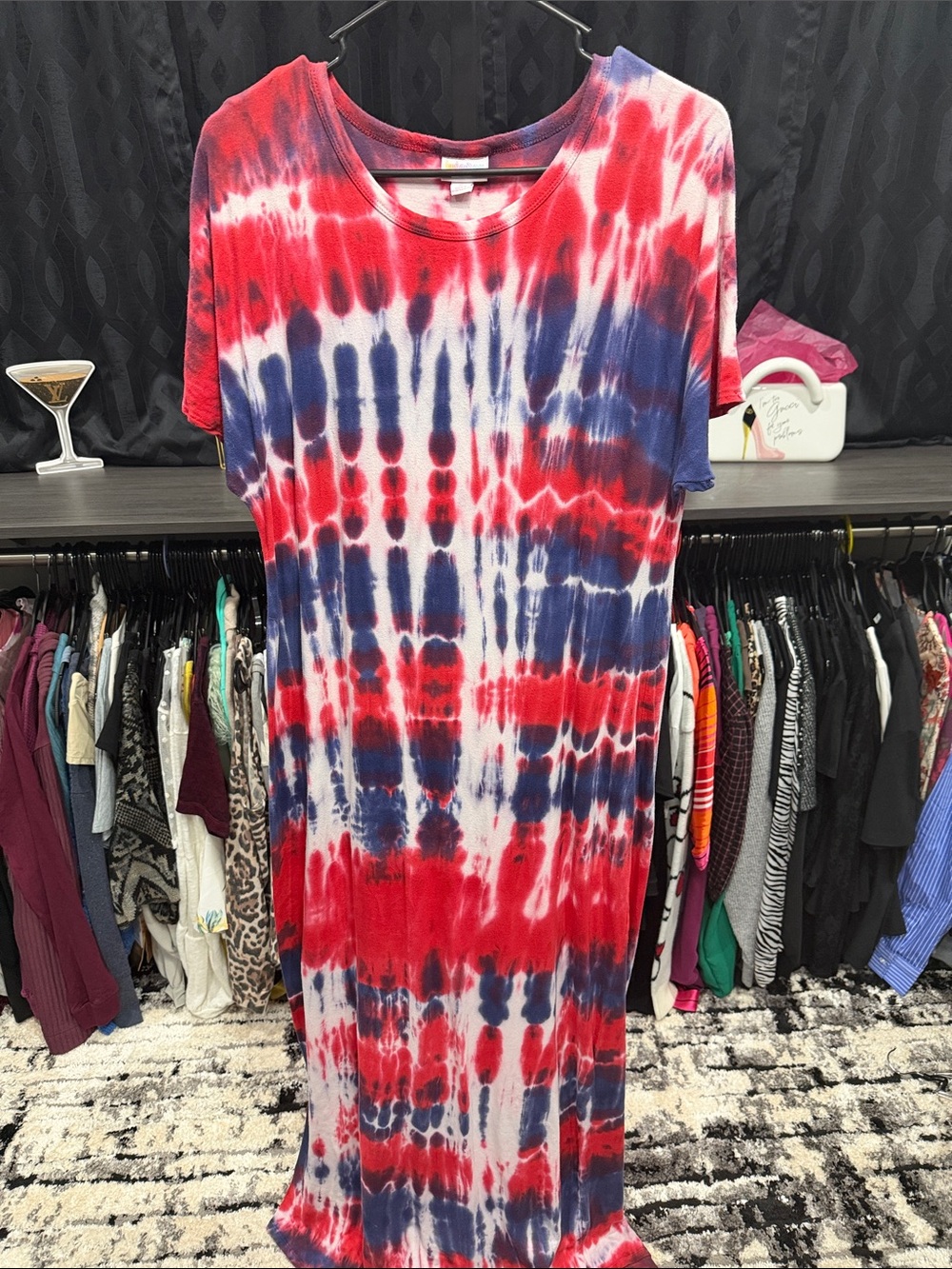 LuLaRoe MARIA DRESS tie dye red white blue patriotic (USA-UNICORN)